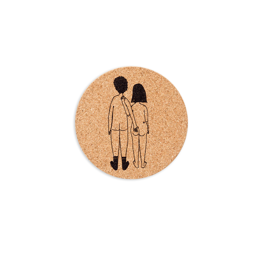 coaster cork naked couple back (set of 6)