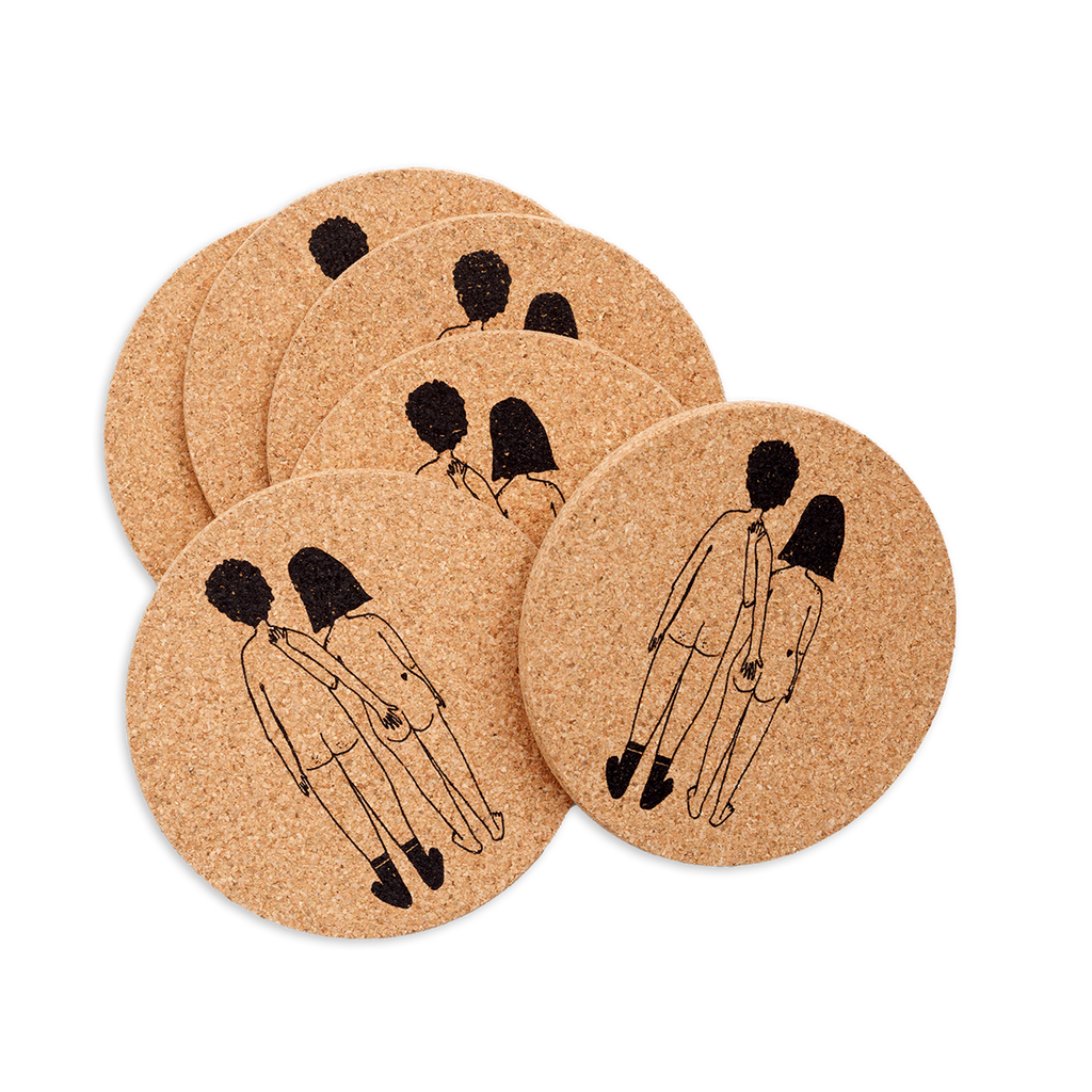 coaster cork naked couple back (set of 6)