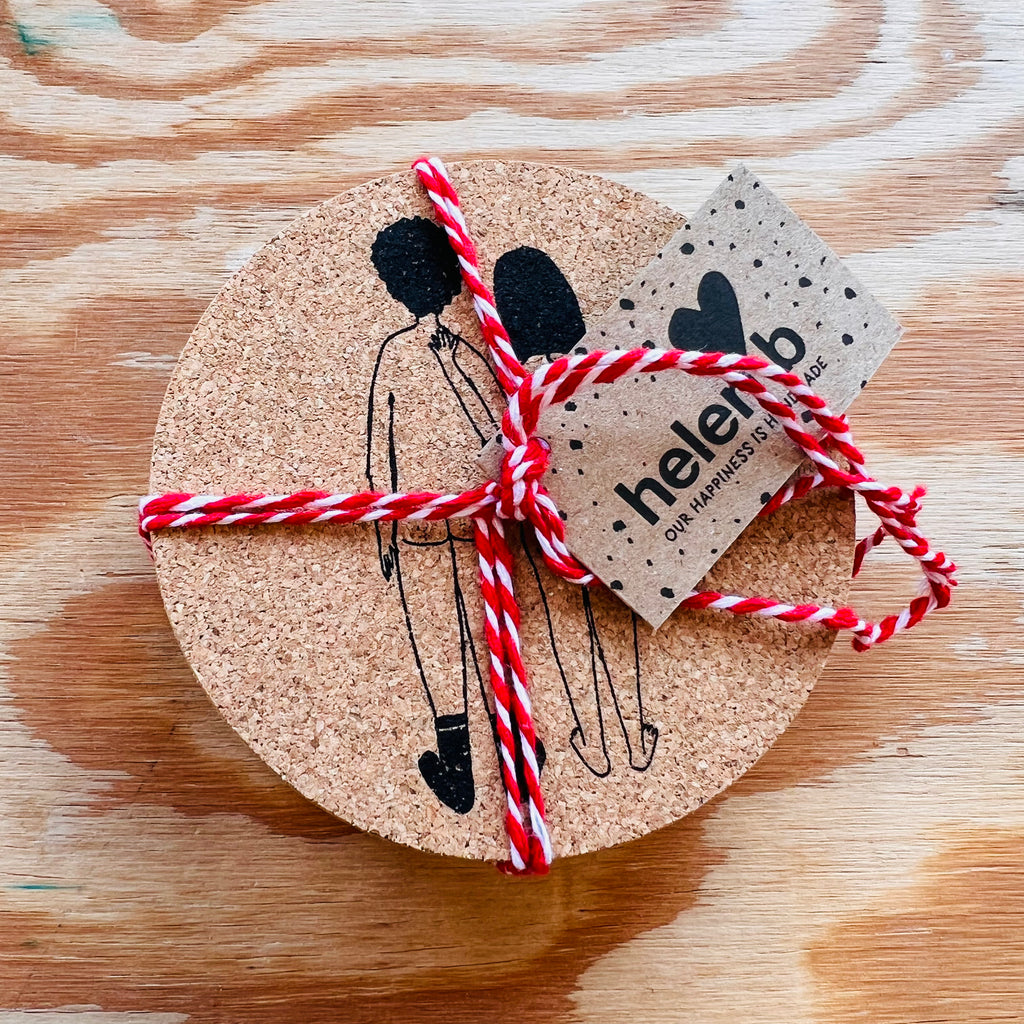 coaster cork naked couple back (set of 6)