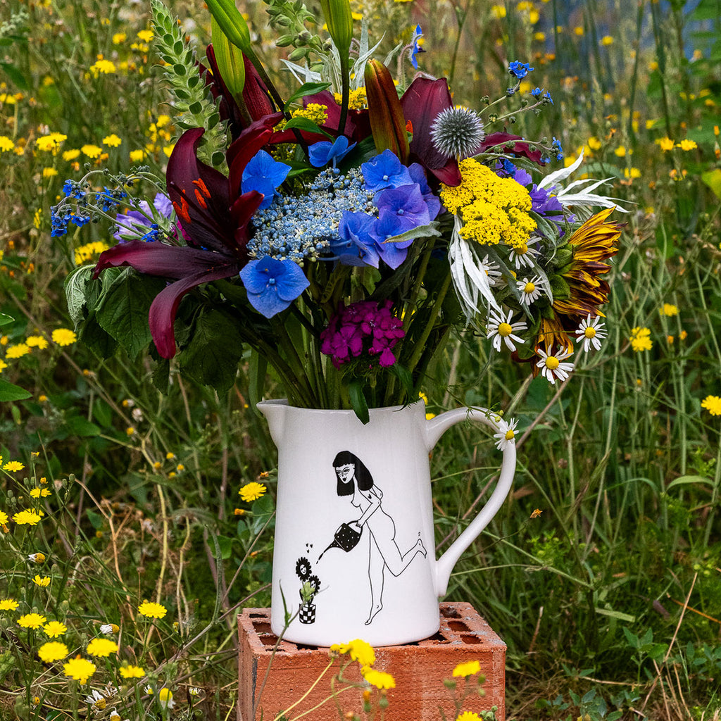large jug happy flowers