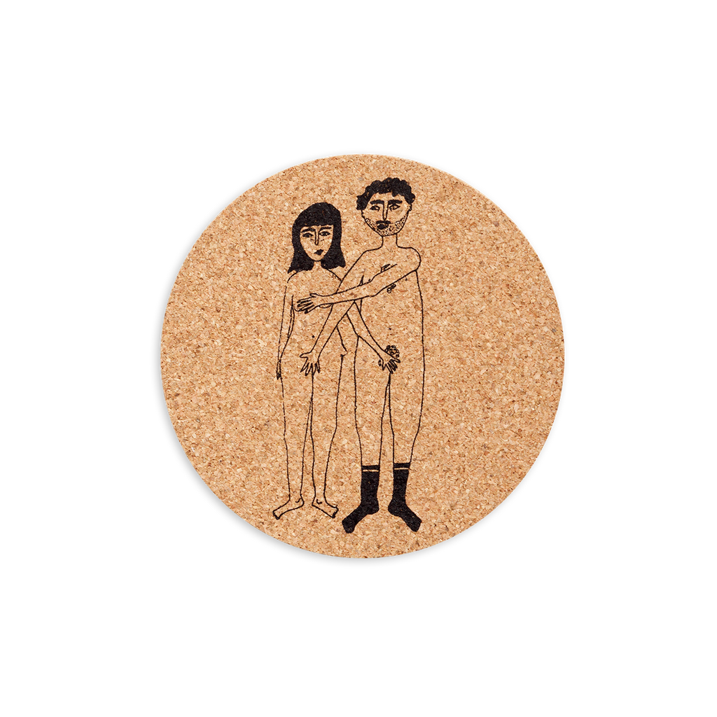 onderzetter kurk naked couple (set van 6)