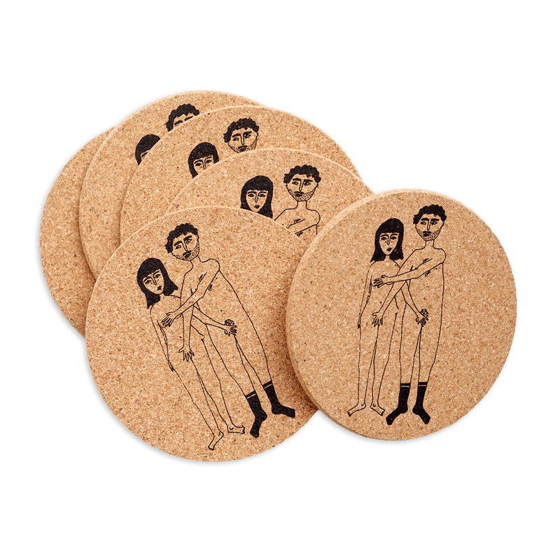 onderzetter kurk naked couple (set van 6)