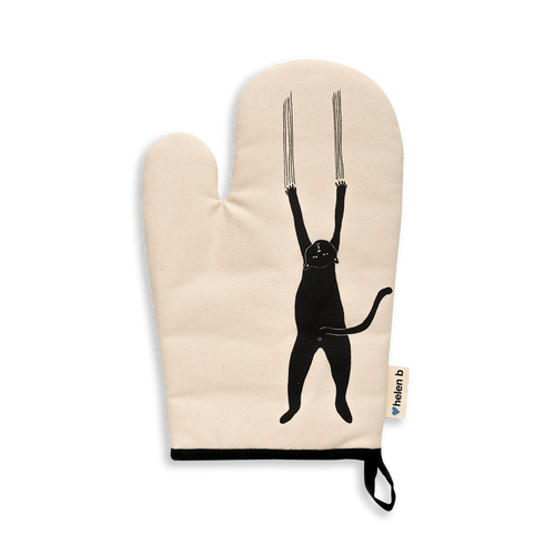 oven mitt scratching cat