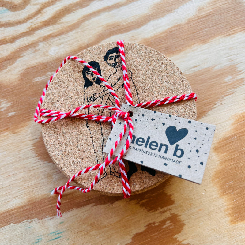 onderzetter kurk naked couple (set van 6)