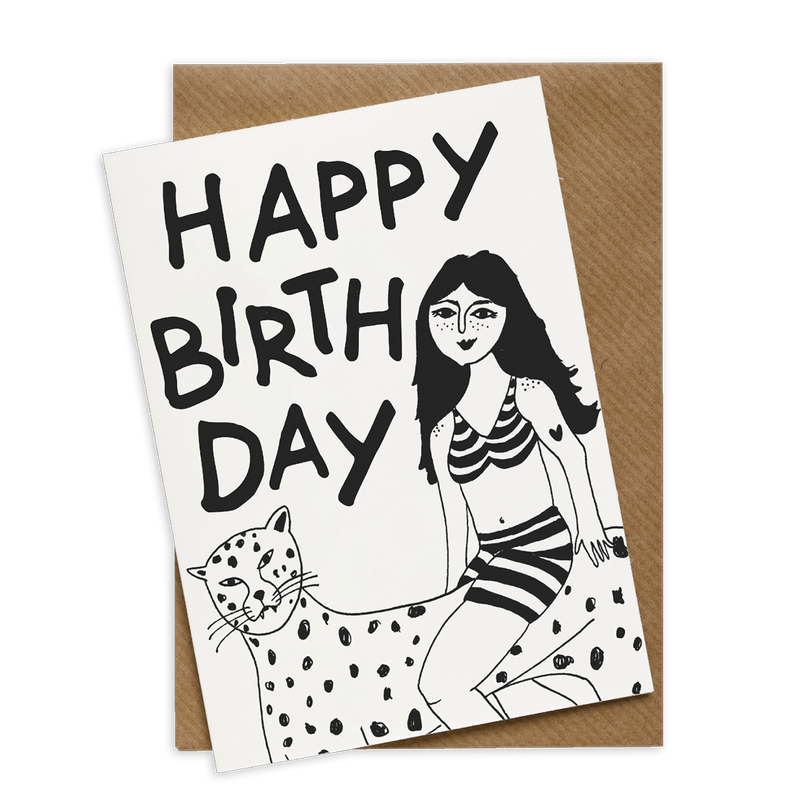 wenskaart happy birthday jaguar girl