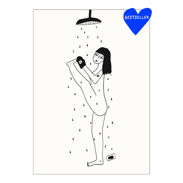 postkaart yoga in the shower