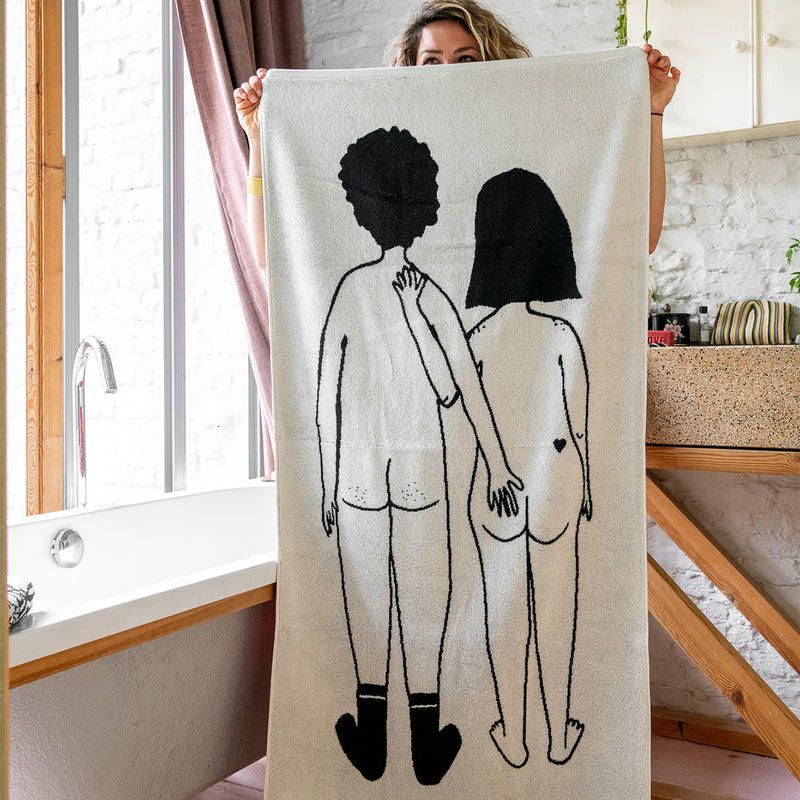 bath towel naked couple back