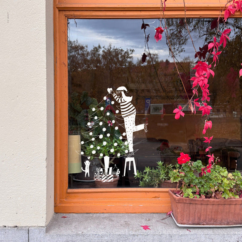 raamsticker x-mas tree fanatic