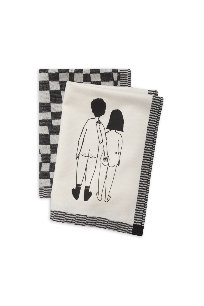 kitchen towels set naked couple back + pattern